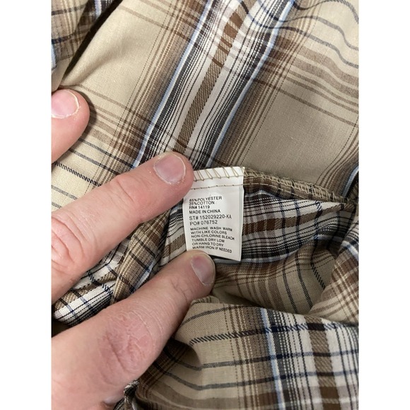 Ely Cattleman Western Snap Shirt XL Plaid Tan Brown Long Sleeve - Picture 8 of 9